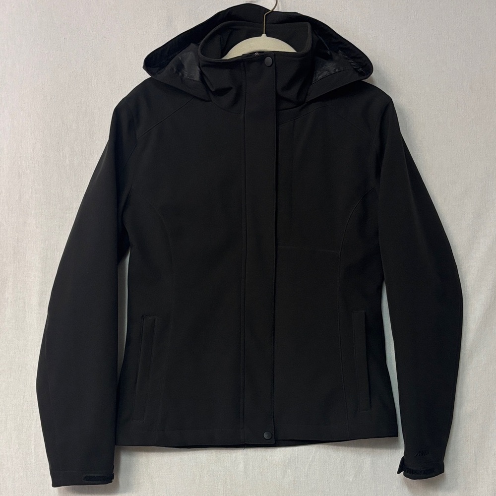 AVIA Women’s hooded Soft Shell full front zip jacket coat in Dark Grey - Sz M